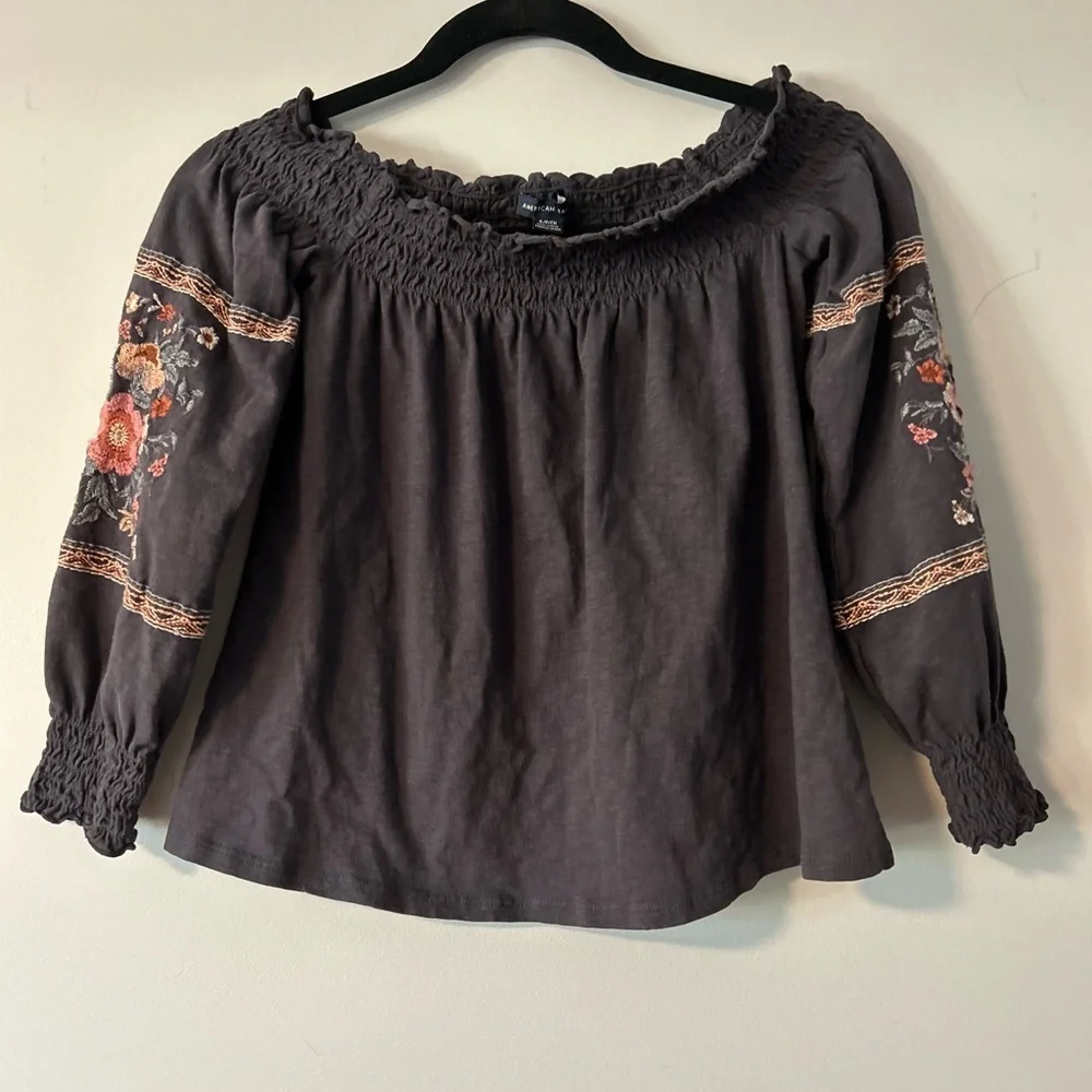 Embroidered Off-Shoulder Top - Black